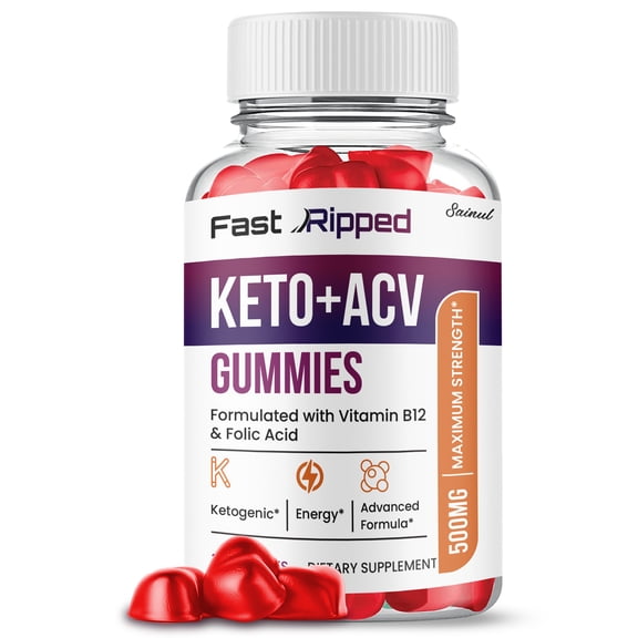 Fast Ripped Keto ACV Gummies, Maximum Strength, Apple Cider Vinegar, 1-Month Supply (1 Pack)