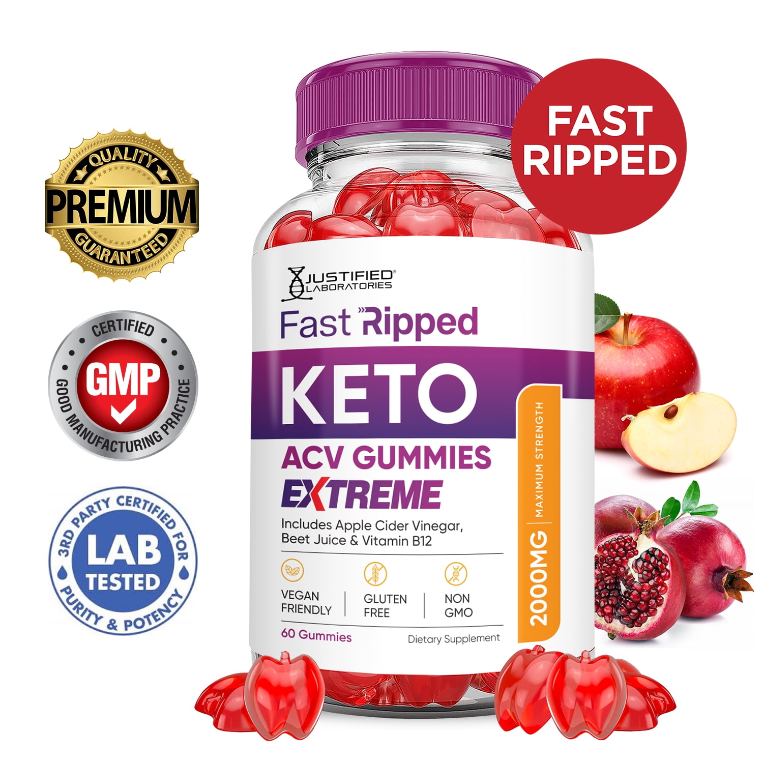 Fast Ripped Keto Extreme ACV Gummies 2000mg Dietary Supplement 60 Gummys