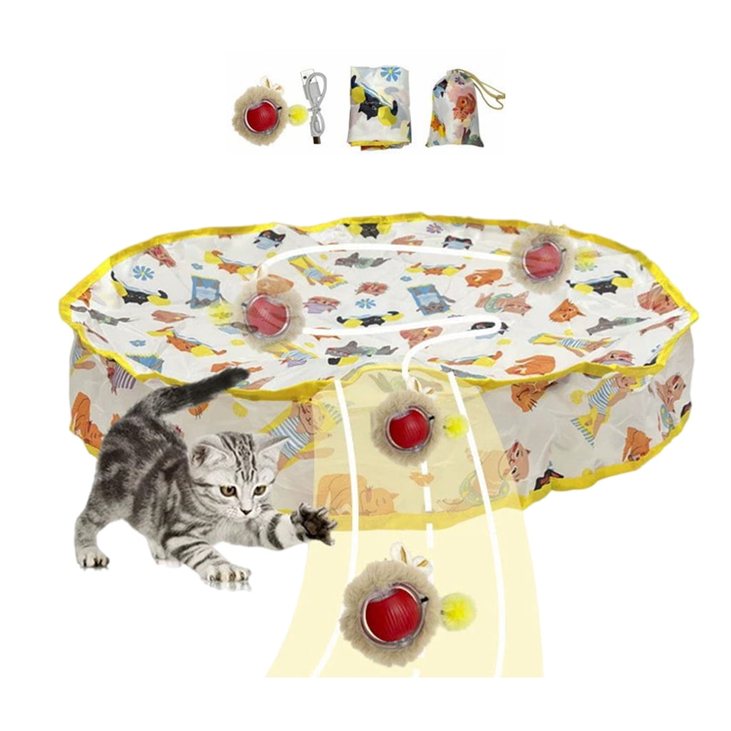 Fast Rolling Toy Ball and Motion Activated Cats Toy Playmat Rechargeable Interaction Play Mat Cats Chasing
