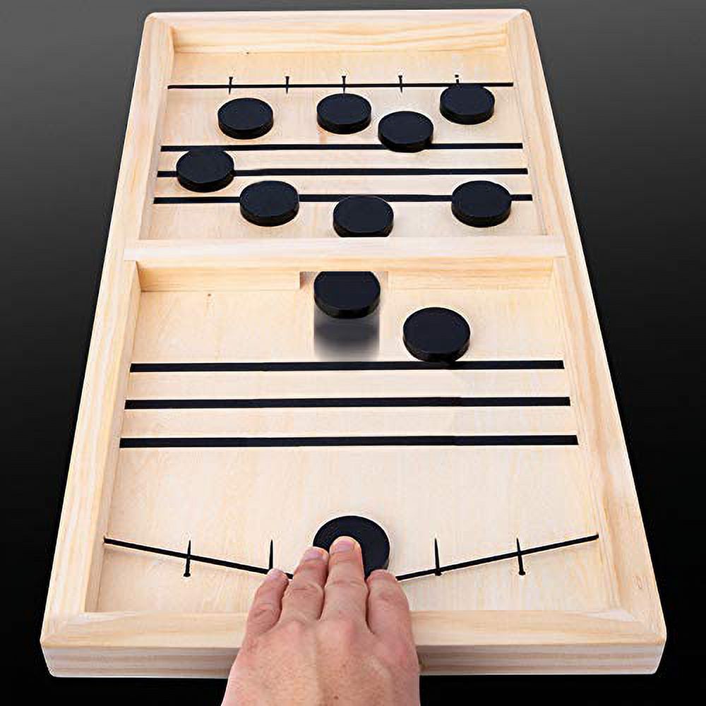 Fast Sling Puck Game, Wooden Sling Hockey Board Table Game for Kids and Adults Tabletop Sling Foosball Table Game with 10 Pucks and 2 Ropes, 14.6 x 9.3 in - image 1 of 3