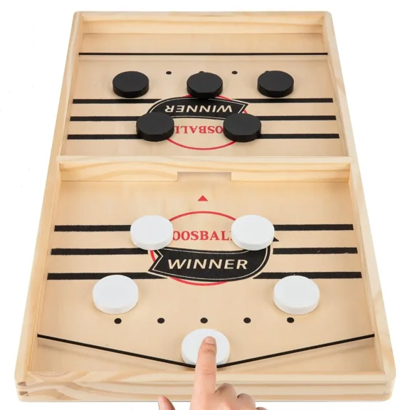 Fast Sling Puck Game - Wooden Table Board Game | Indoor 2 Player Tabletop Fast-Paced Slingshot Battle for Adults & Family Night or Friends Party