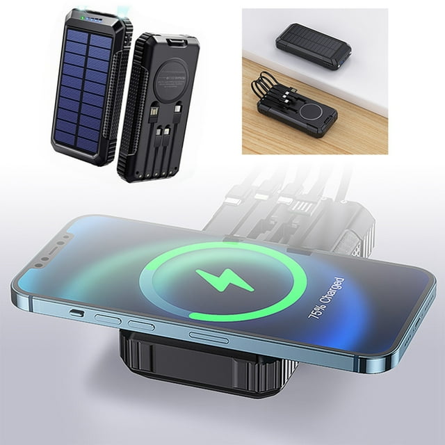 Fast Solar Power Bank 30000mAh Fast Charging Wireless Charger Portable