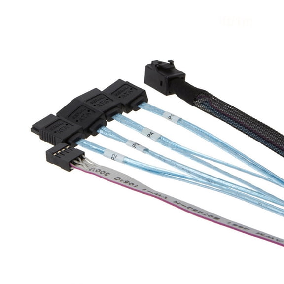 Fast Speed 12Gb MiniSAS SFF 8643 to 4SATA 7Pin with Sideband Cable, 0.5M for Data Storage