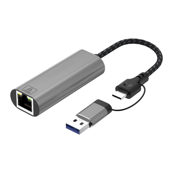 Double Port USB A USB C To RJ45 2.5G/1G Ethernet Networking Adapter For Computer Tablet