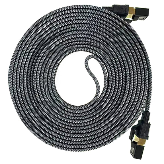 Fast Speed CAT8 Ethernet Cable 40Gbps 2000MHz Flat Design with Silver Braided Shield for Stable Gaming and Streaming