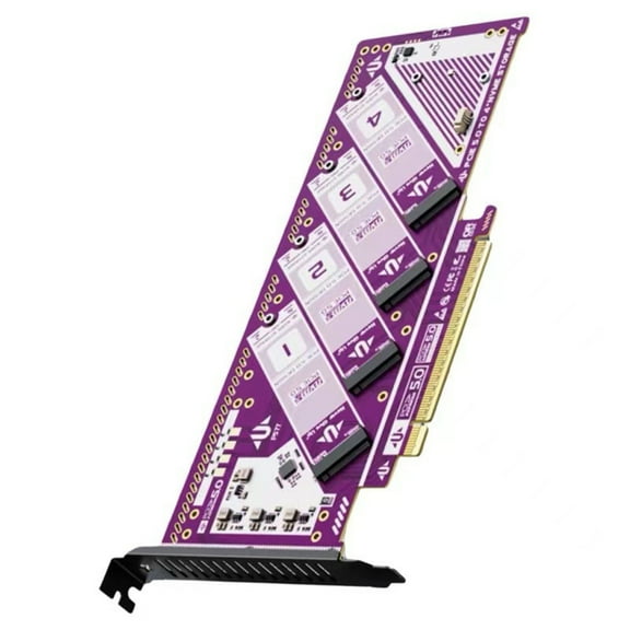 Fast Speed PCIe 5.0 x16 Adapter Card 4 Slots Multiple Size HDDs Compatibility Efficient Cooling