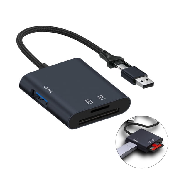 Fast Speed USB3.0 Card Reader with Double USB A and USB C Plugs for Cards Aluminum Housing Not Driver Required