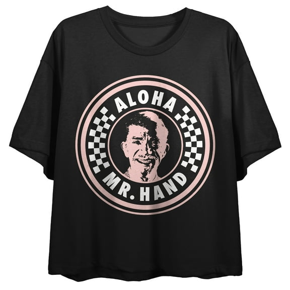 Fast Times At Ridgemont High Aloha Mr. Hand Crew Neck Short Sleeve Women's Black Crop Top-Medium