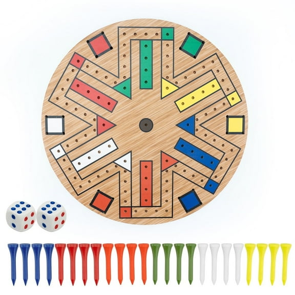 Fast Track Board Game for 6 Players - Wooden Peg Game with 24 Pegs, Peg Game Board for Teens, Easy to Palt Fast Track Game, 3-6 Players Board Game Set with 2 Dices (14 Inches)