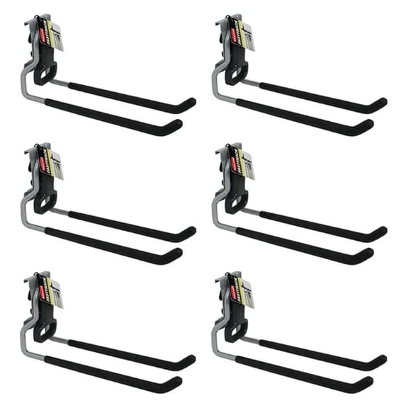 Fast Track Wall Mounted Garage Storage Utility Multi Hook For Tools, Rope, and More, Supports Up to 50 Pounds Each (6 Pack)
