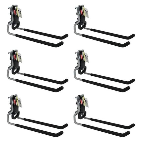 Fast Track Wall Mounted Garage Storage Utility Multi Hook For Tools, Rope, and More, Supports Up to 50 Pounds Each (6 Pack)