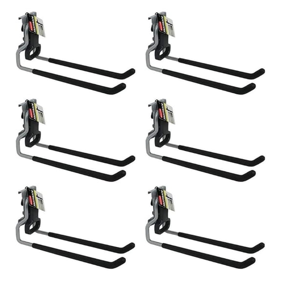 Fast Track Wall Mounted Garage Storage Utility Multi Hook For Tools, Rope, and More, Supports Up to 50 Pounds Each (6 Pack)