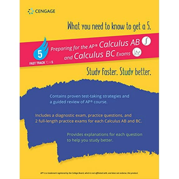 Pre-Owned Fast Track to a 5 Test Prep for AP Calculus AB BC Paperback Learning Cengage