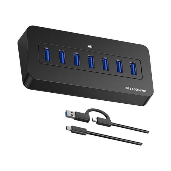 Fast Transfer 5Gbps Hub with USB-A and Type-C Host Plugs for Laptop Desktop Media Access and Ready Placement Utility