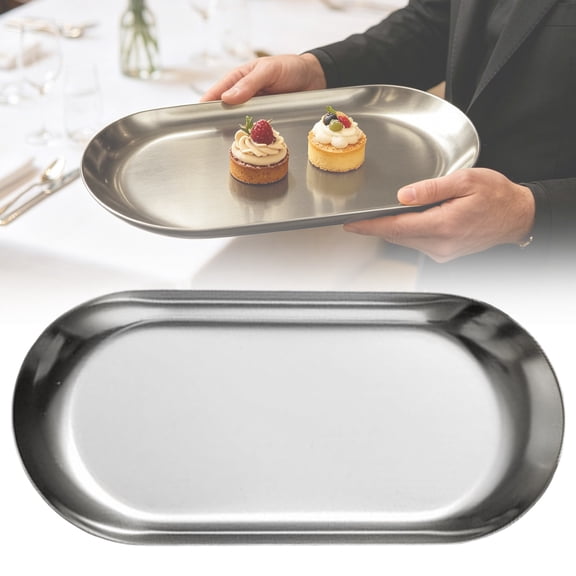 Fast Tray Serving Trays, Lightweight Durable Indoor Trays for Snacks, Dinner, Kitchen & Living Room, Stackable, Heat-Resistant Metal Trays for Home & Casual Dining, Silver-30x10cm