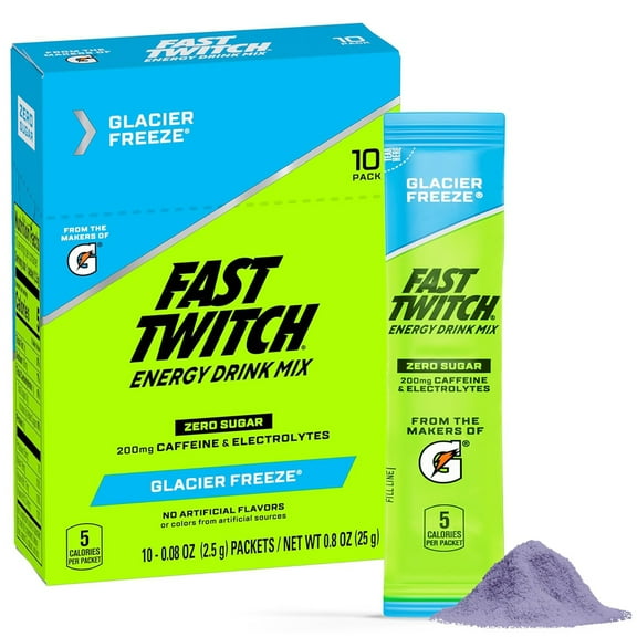 Fast Twitch by Gatorade Glacier Freeze Flavored Energy Powder Drink Mix, 0.08 oz, 10 Count Packets
