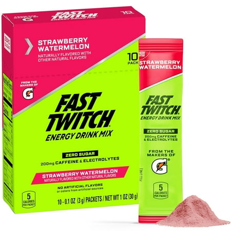 Fast Twitch by Gatorade Strawberry Watermelon Flavored Energy Powder Drink Mix, 0.08 oz, 10 Count Packets