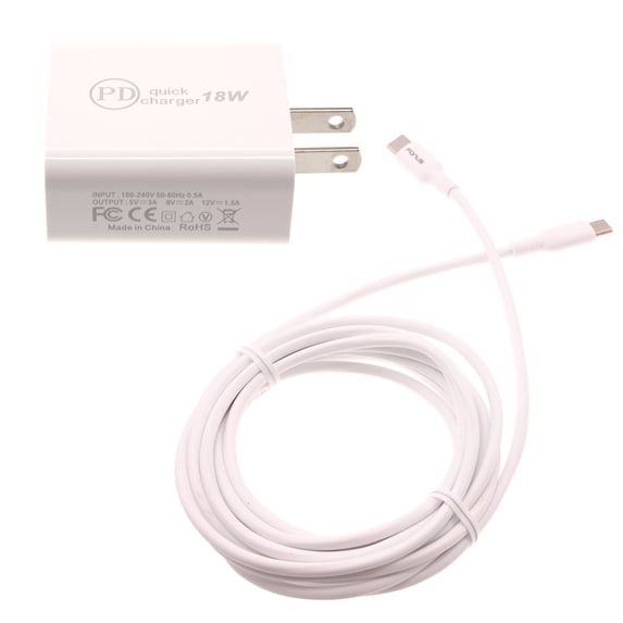Fast Type-C 18W PD Home Charger for Motorola Moto G Play (2024) - 10ft Long Cable Quick Power Adapter USB-C Wall B8D for Moto G Play (2024)