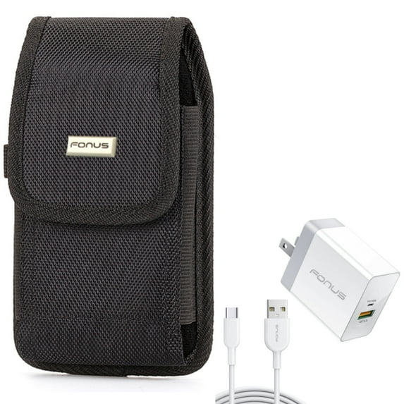 Fast Type-C 36W PD Home Charger w Rugged Case Belt Clip for Samsung Galaxy A73 5G,A53 5G,A33 5G,A13 5G,A03s Phones - 6ft Long Cable USB-C Power Cord QC3.0 Adapter, Holster Canvas Cover Pouch