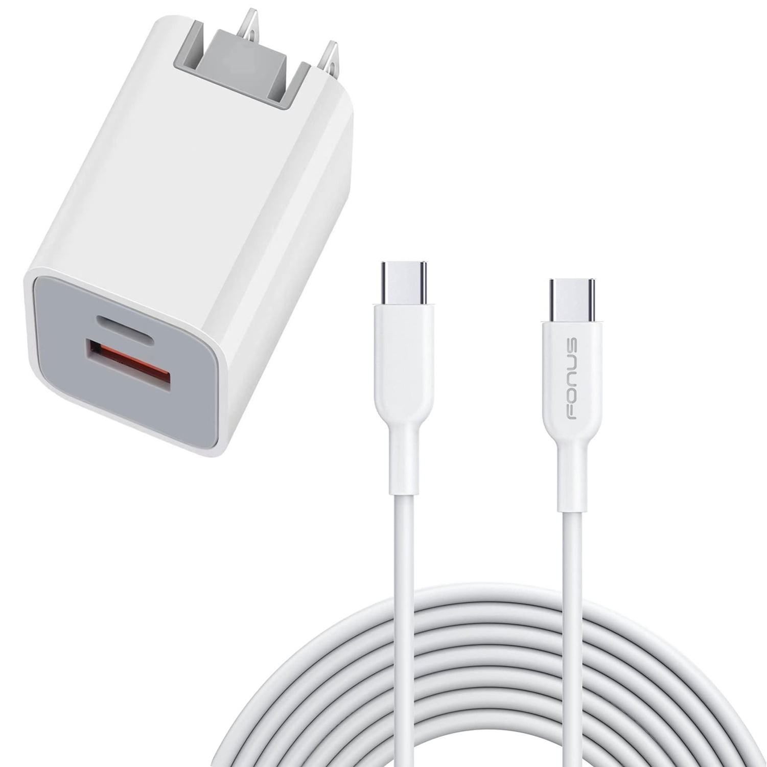 Fast Type-C 38W PD Home Charger for Nokia C110/C210/C100 - 6ft Long Cable USB-C Power Cord QC3.0 Adapter 2-Port