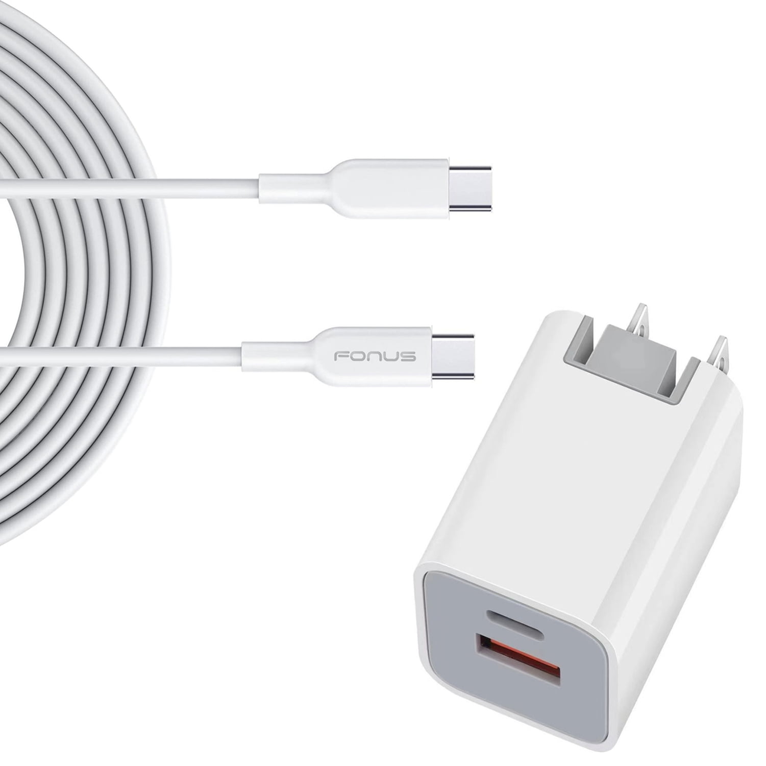 Fast Type-C 38W PD Home Charger for Nokia XR21, T21, X100 - 6ft Long Cable USB-C Power Cord QC3.0 Adapter 2-Port