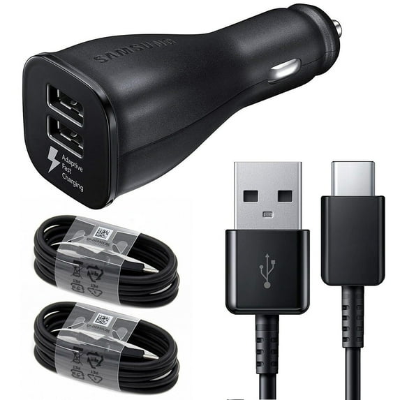 Fast USB C Dual-Port Car Charger with 2x Type C Cable 5ft Compatible for TCL Ion X - Dual USB Rapid Adaptive Fast Car Charger - Black