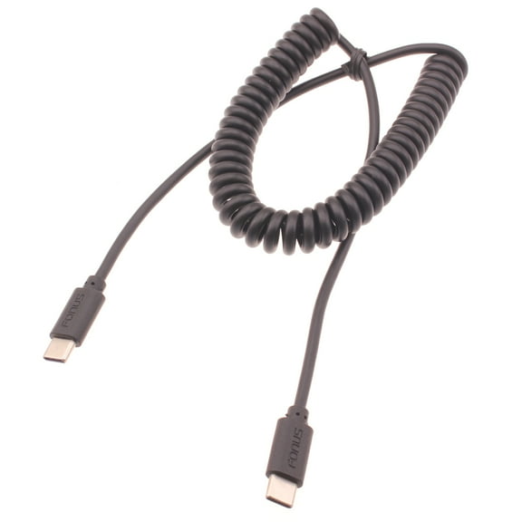 Fast USB-C to TYPE-C Coiled Cable for Cricket Ovation, Icon 2 - Dragon Touch Notepad K10 - Essential Phone (PH-1) - Google Pixel Models - [Charger Cord Power Wire Sync 6ft Extended Black X5Z]