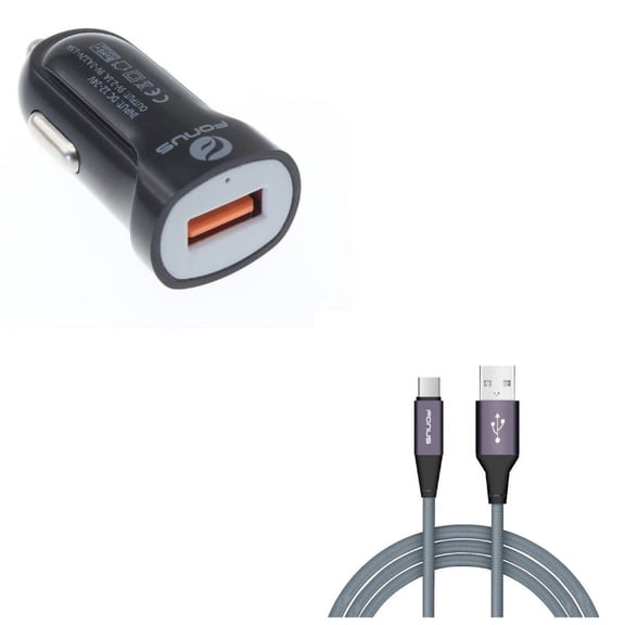 Fast USB Port 18W Car Charger w Charger Cord Type-C 6ft USB Cable Y8Y for Samsung Galaxy A9 A50 A20 A10e - Sonim XP8 XP3 - Sony Xperia XZs XZ3 XZ1 XA1 L1 - Xiaomi Mi Mix 2 9