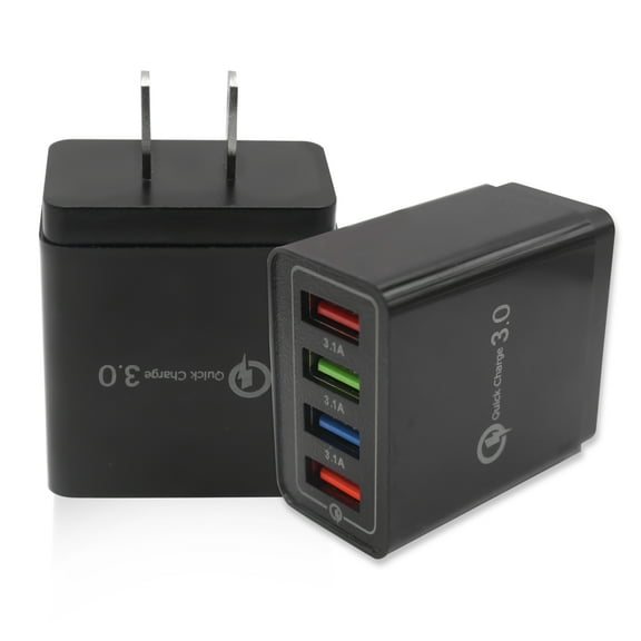 Fast Wall Charger with 4 Port, QC 3.0 USB Plug Cube Portable Wall Charger Plug Compatible with iPhone/ iPad/ Android
