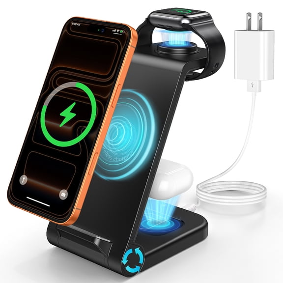 Fast Wireless Charger Station, 23W Wireless Charging Stand for iPhone 16/15/14/13/13 Pro/ 12/12 Pro/11/XS Max/XR/X/Galaxy S23 S22 S21 S10, Charging Station for AirPods 4/3/2/Pro, iWatch Series