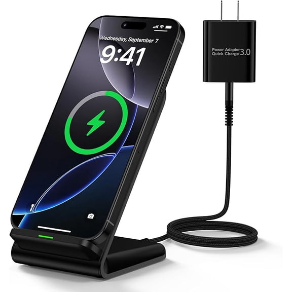 Fast Wireless Charging Stand with Adapter Compatible with Samsung Galaxy S26S25 Ultra/S25 Edge/S25 FE/S24 FE/S23/S22/S21/S20, Universal Desktop Wireless Phone Charging Station for Android Phones & iP