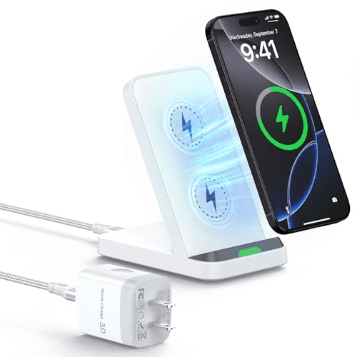 Fast Wireless Charging Station for Google Pixel 9/9 Pro/9 Pro XL/Fold/8 Pro/8a/8/7a/7 Pro, Android Phone Wireless Charger Stand Desk with QC3.0 Adapter for Samsung Galaxy S25/S24/S23 Ultra, iPhone 16