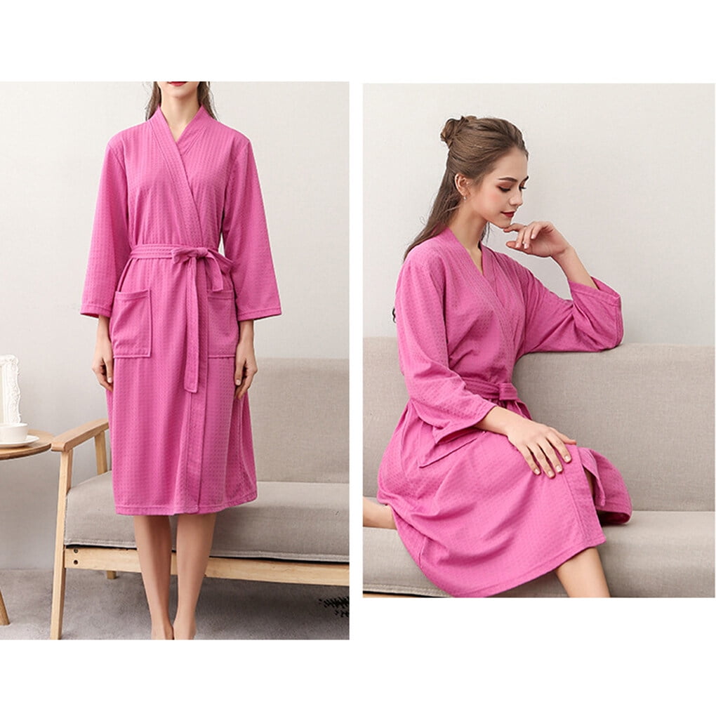 Fast drying yukuWomen Water Absorption Bath Robe Solid Waffle Bathrobe