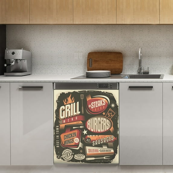 Fast food restaurant menu Dishwasher Magnet Cover Decorative Sticker for Home Cabinet Kitchen 23" x26"