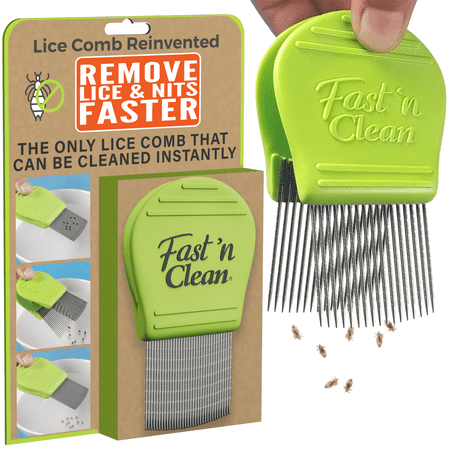 Fast 'n Clean Self-Cleaning Lice Comb for Kids & Adults, Stainless Steel Nit Remover
