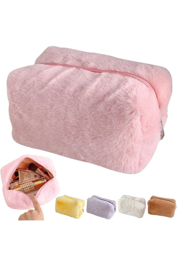 Fast shopping Makeup Bag with Macaron Colors Preppy Makeup Pouch Cute Kawaii Furry Make up Case Cosmetic Travel Bag with Zipper