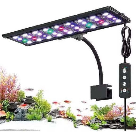 FastBiu Aquarium lights,LED Aquarium Light, 24/7 Mode Clip on Fish Tank Light with Memory Function, Adjustable Timer/Brightness, IP68 Waterproof for 11-16 in Fish Tank 11W