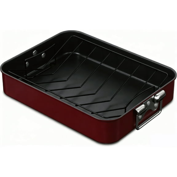 FastBiu Bakeware,Roasting Pan with Rack 15.75" Turkey Roaster Pan with V-Rack, Nonstick Oven Pan for Cooking, Baking & Roasting Sturdy Handles for Easy Transport, Easy Cleanup