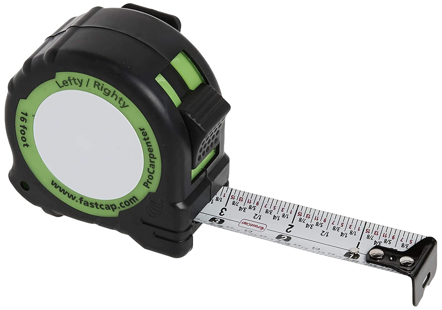 Compact Black and Green 16-Foot Measuring Tape with Rubber Boot