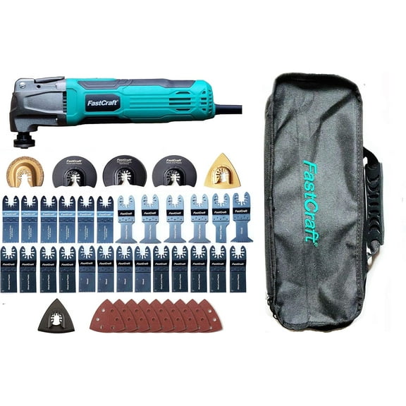 FastCraft 42pc Oscillating Multi Tool + 40pc Blade & Sander Kit GUARANTEED POWER/Keyless/6 Speeds/3-4 Degree Cut - Bulk All in Nylon Carrying Tote - Top Brand at Costco