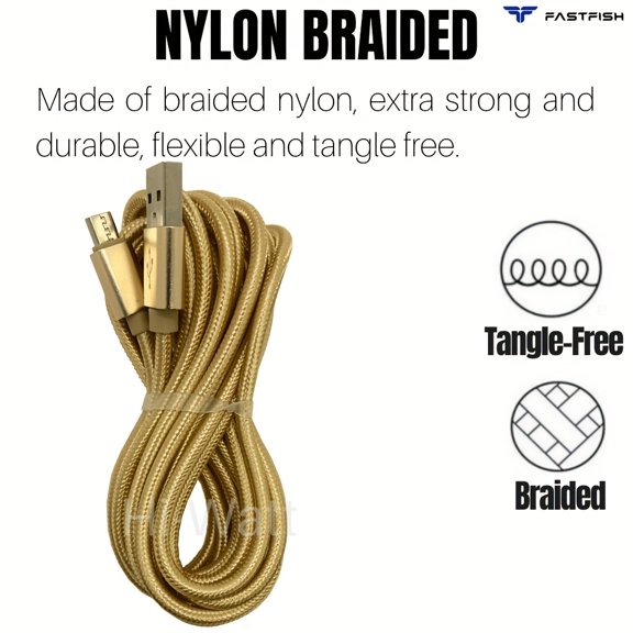 FastFish 3pcs 10ft Micro USB Cable Fast Charger Data Cord Long for Samsung Android for LG