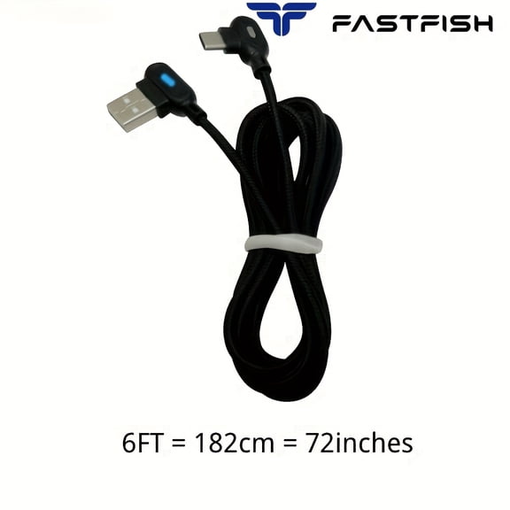 FastFish 5-Pack 6ft Right Angle USB-C Fast Charger Cable, 90-Degree Type-C Power Delivery Cord for Samsung Smartphones, Tangle-Free & Durable High-Speed Charging Cable