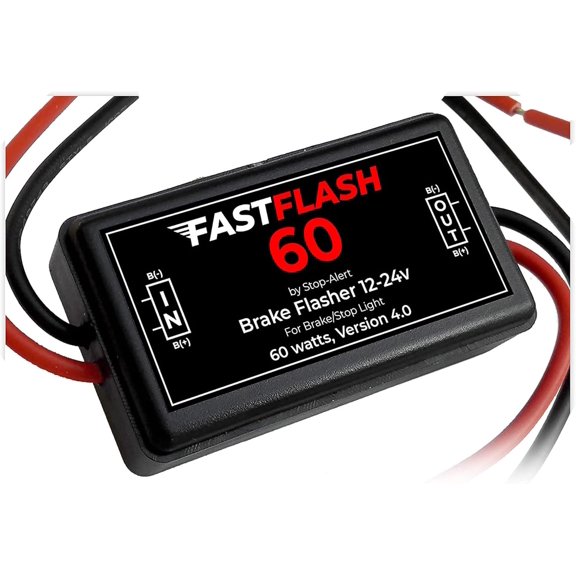 FastFlash 60 Watts Brake Flasher Tail & Stop Light Strobe 50X Fastest Preprogrammed 3 Blink Pattern Sequence - LED & ANY OTHER BULB for Cars, Trucks, Motorcycles mount 5A 12-24V
