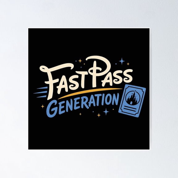 FastPass Generation Theme Park Attraction Ticket Nostalgia Graphic Wall Decor, Unframed Poster