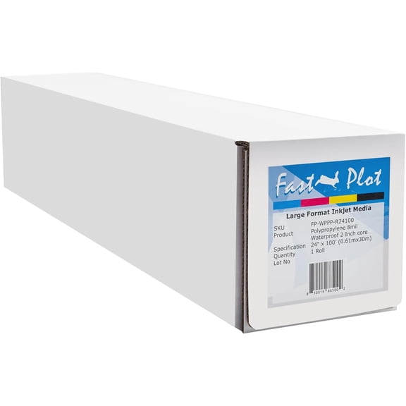 FastPlot Polypropylene Banner 8 mil Waterproof - 24inch x 100ft Roll - 2inch core