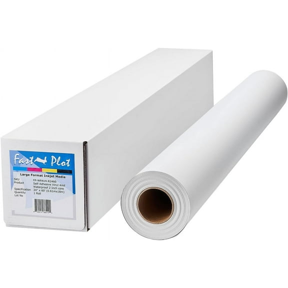 FastPlot Self Adhesive Vinyl - Waterproof 4mil - 24inch x 60ft Roll - 2inch core