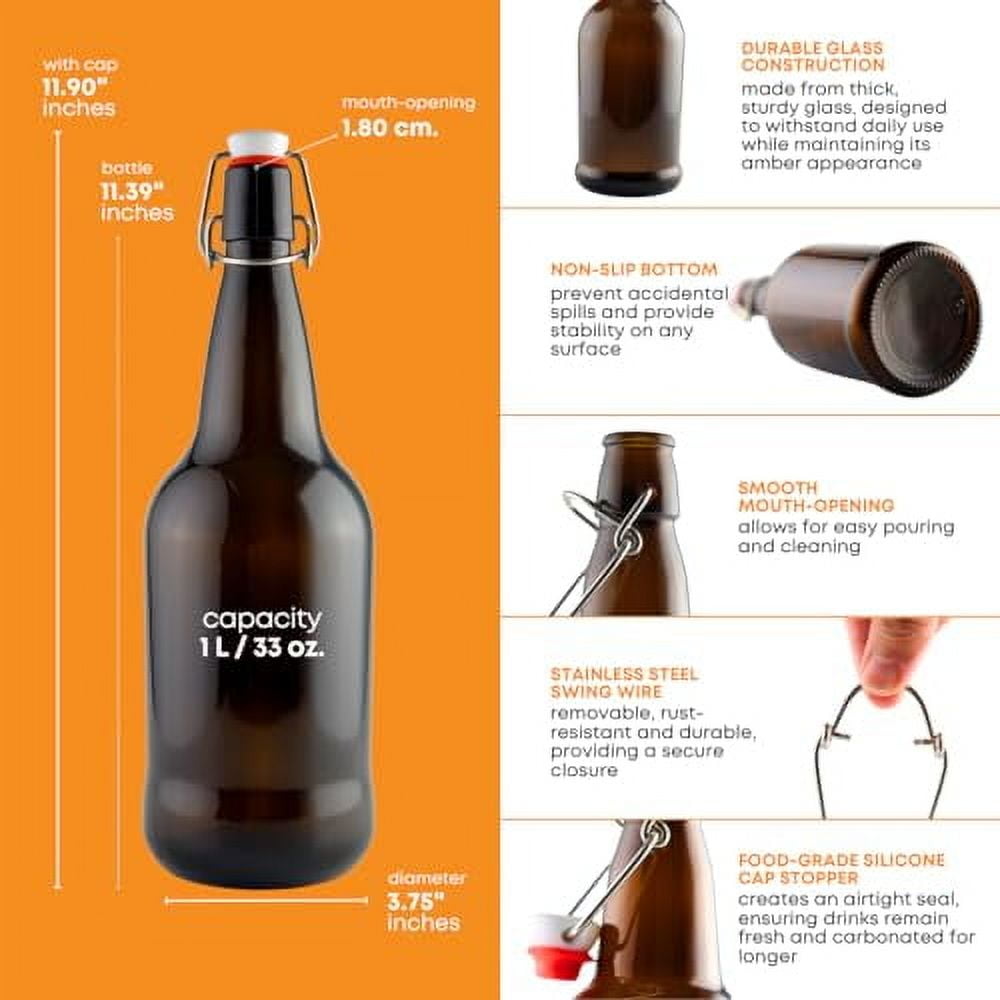 FastRack Swing Top Bottles | 33 oz – Pack of 12 | Amber Glass Bottles ...