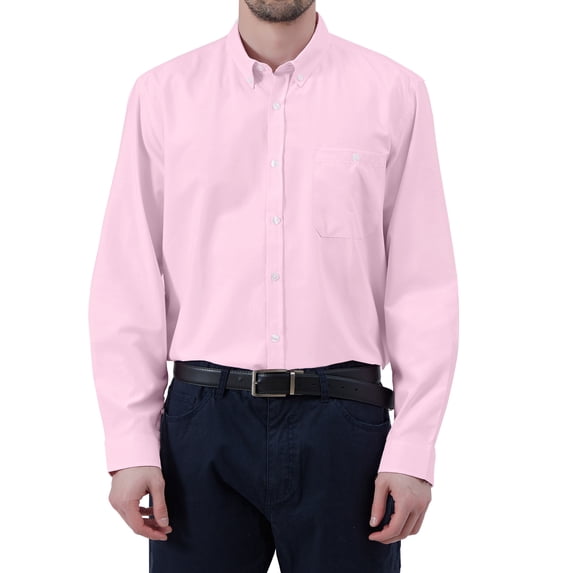 FastRockee Men's Button Down Long Sleeve Shirts for Mens Dress Shirts Mens Oxford Shirt Casual Collared Shirt Pink XL