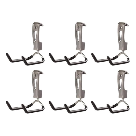 FastTrack Wall Mounted Garage Storage Utility Multi Hook for Tools, Chairs, Hose, Equipment, and Other Items, Supports 25 Lbs Each (6 Pack)