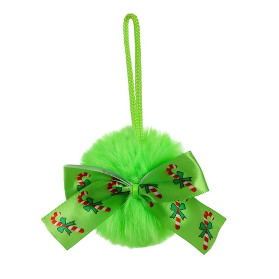 FastXmas 1.9*1.2" Green Furry Christmas Balls Hanging Ornaments Soft Faux Furry Balls with Bow Christmas Tree Pendant Decorations Xmas Tree Decor for Party DIY Crafts Supplies Indoor Outdoor Home